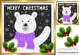 Christmas polar bear in purple scarve card front 8x8