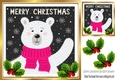 Christmas polar bear in pink scarve card front 8x8