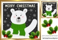 Christmas polar bear in green scarve card front 8x8