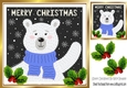 Christmas polar bear in blue scarve card front 8x8