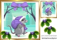 Cute Mouse in purple santa hat, with holly and bow 8x8