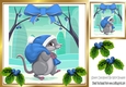 Cute Mouse in blue santa hat, with holly and bow 8x8