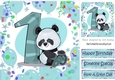 Cute panda in turq balloon 8x8 frame for (1ST BIRTHDAY)