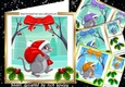 4 Cute Mice in santa hats, with holly and bows 8x8