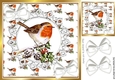 Pretty robin on a branch with snow with white bows 8x8