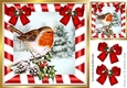 Pretty robin on a branch with snow with red bows 8x8