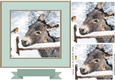 Cute donkey in the snow with robins 7x7 with pyramids