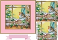 Cute Robin on a holly and berry branch in the snow 7x7 with pyramids (pink)
