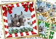  4 Cute Donkeys in the snow scene with bows and robin 8x8 card front mini kit 