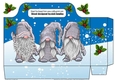 Pretty tote bag with gnomes in silver with holly in a snow scene