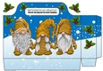 Pretty tote bag with gnomes in gold with holly in a snow scene