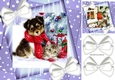 Cute puppy and kitten with white bows and purple stars 8x8