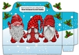 Pretty tote bag with gnomes in red with holly in a snow scene (turq)