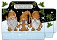 Pretty tote bag with gnomes in gold with holly in a snow scene (black)