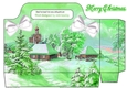 Pretty tote bag with a cottage snow scene with bows (green)