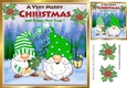 Cute gnomes in green in snow scene with holly 8x8