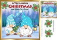Cute gnomes in turq in snow scene with holly 8x8
