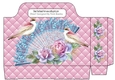 pink quilted tote gift bag with lace fan roses and birds