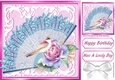 Pretty lace fan with bird and pink roses 8x8