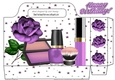 Pretty ladies tote gift bag with purple rose, stars, and makeup