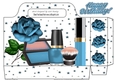 Pretty ladies tote gift bag with blue rose, stars, and makeup