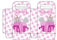 Cute grey kittie in party hat with bow gift box/bag