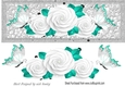 Pretty white roses with turq butterflies large DL