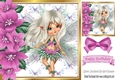 Sweet faerie with pink bow , butterflies and flowers 8x8