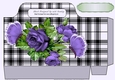 Pretty black/white check tote gift bag with purple roses