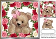 Cute fuzzy bear in frame of red roses 8x8 with gift card makes a lovely card