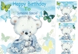 Cute little teddy with a blue blanket and butterflies 8x8
