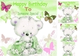 Cute little teddy with a green blanket and butterflies 8x8