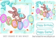 Cute spring bunny with daisies and turq bow 8x8