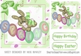 Cute spring bunny with daisies and green bow 8x8
