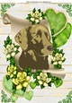 Lovely brown labrador on a scroll with green roses A4