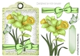 daffodils with bow and green butterflies on a topper/tag
