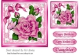 Large pink rose with pearls, bow and butterflies 7x7