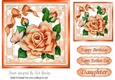 Large peach rose with pearls, bow and butterflies 7x7
