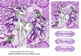 Pretty fantasy purple unicorn with little birds 7x7