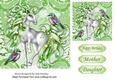 Pretty fantasy green unicorn with little birds 7x7