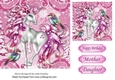 Pretty fantasy pink unicorn with little birds 7x7