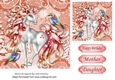 Pretty fantasy peach unicorn with little birds 7x7