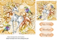 Pretty fantasy gold unicorn with little birds 7x7