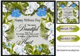 Pretty hand painted blue floral Mothers day card front 8x8