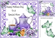 teapot and purple roses with butterflies mothers day card fronts 8x8