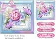 pretty pink rose in rainbow frame with butterflies card front 7x7