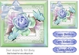 pretty rose in rainbow frame with butterflies card front 7x7