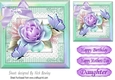pretty lilac rose in rainbow frame with butterflies card front 7x7