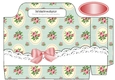 Pretty vintage blue gingham pink roses with lace border tote gift bag