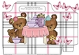 Teddy bear party with pink butterflies check tote gift bag